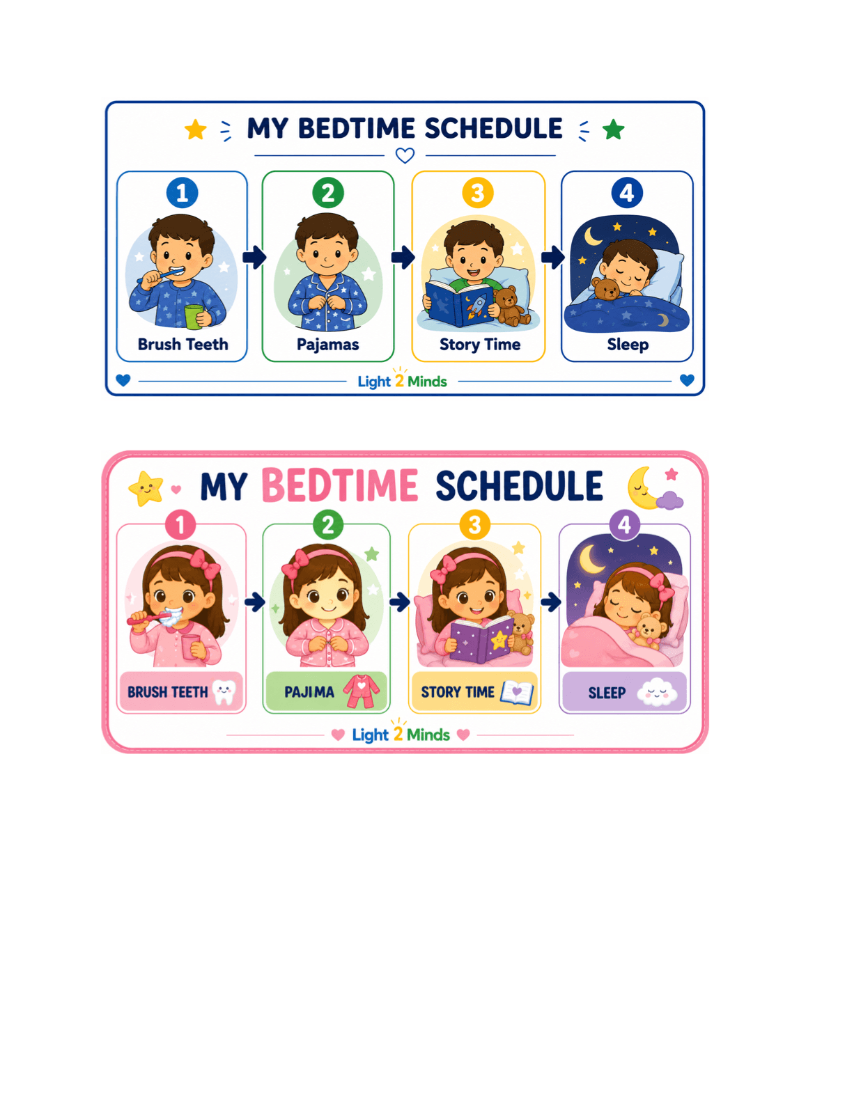 Bedtime Schedule Card — Boy & Girl