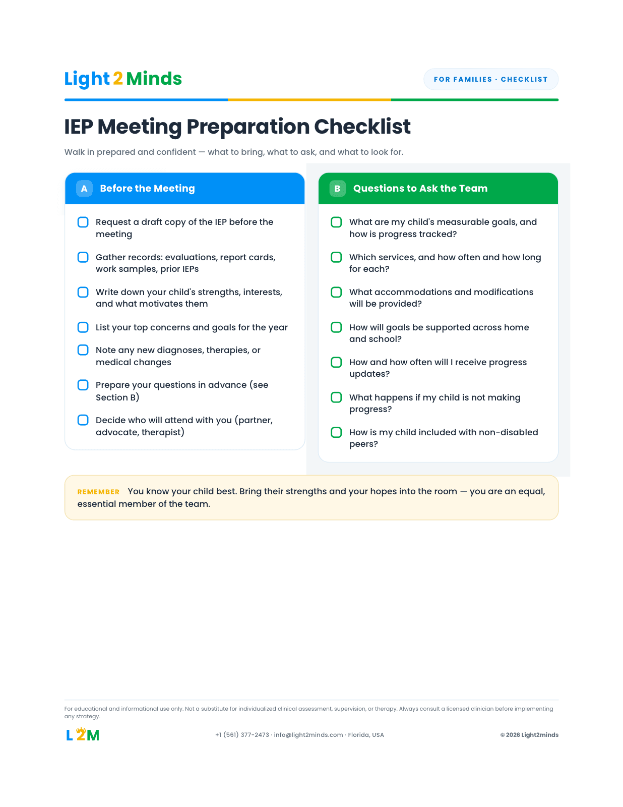 IEP Meeting Preparation Checklist